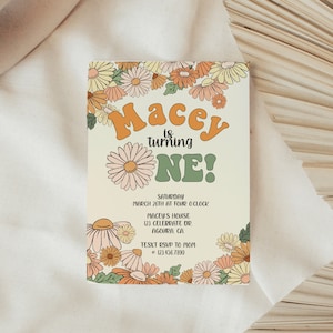 EDITABLE, Retro Birthday invitation, One, Groovy One, First Birthday, Hippie, Boho, Daisy First Birthday, Digital Download, Daisy, Floral