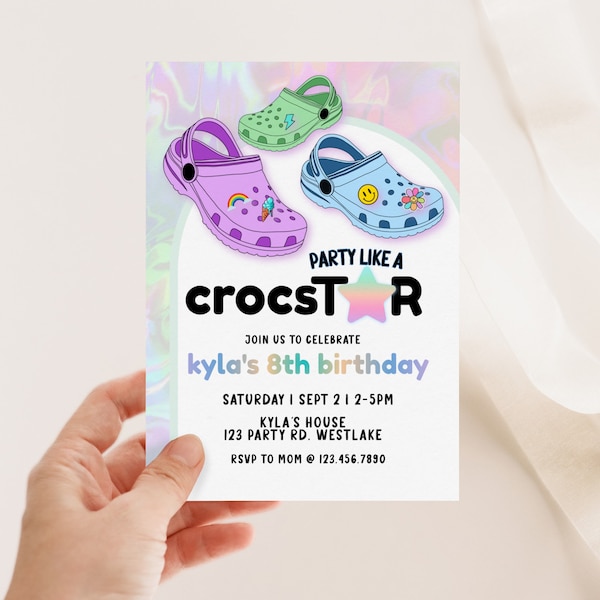 Crocs Party, Crocs thema, Girl Party, Esthetische verjaardag, Crocs, Bewerkbaar, Elke leeftijd, Feest als een crocstar, Croc Decorating, Download