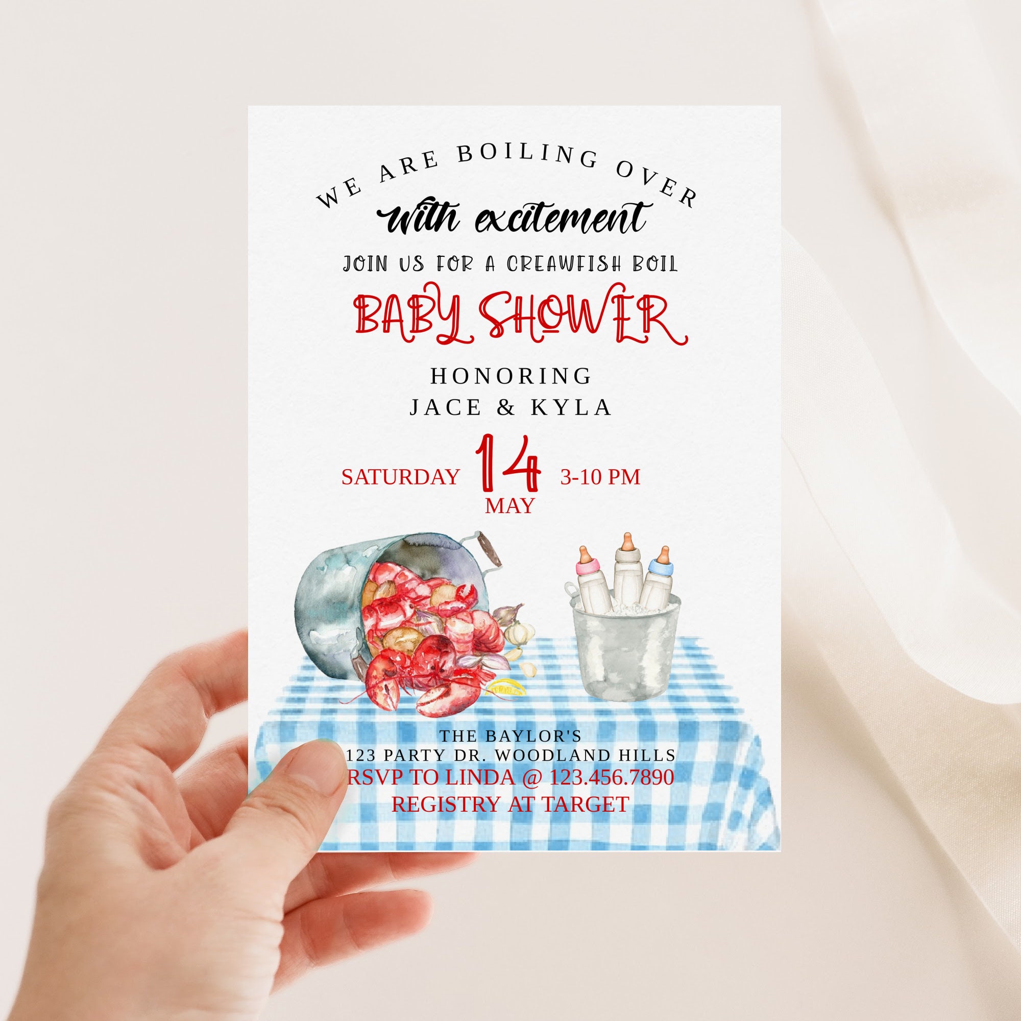 Crawfish Boil Baby Shower Invitation: Gender Reveal, Couples Shower (Digital Invite)
