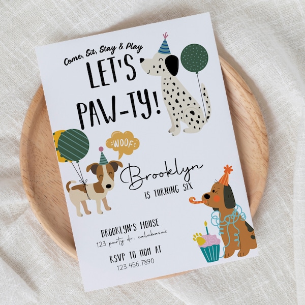 EDITABLE, Let's Paw-ty, Dog Birthday Invitation, Puppy Party, Dog Party, Any Age, Dog Birthday, Gender neutral, Lets Pawty, Editable Invite,