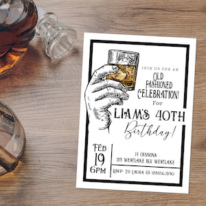 Whiskey Birthday, Invitation for Men, EDITABLE, Any Age, Man Birthday invite, Adult Birthday Invitation, Aged to Perfection,  Old Fashioned