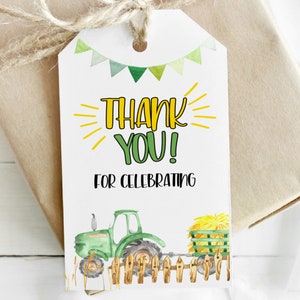 Tractor Thank You Tags: Green Farm Party Favors (Digital)