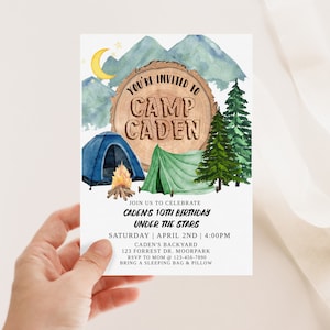 EDITABLE, Camping Birthday, Sleepover Invitation, Outdoors Birthday Party, Adventure Birthday, Editable Camping Invite, Camping Invite