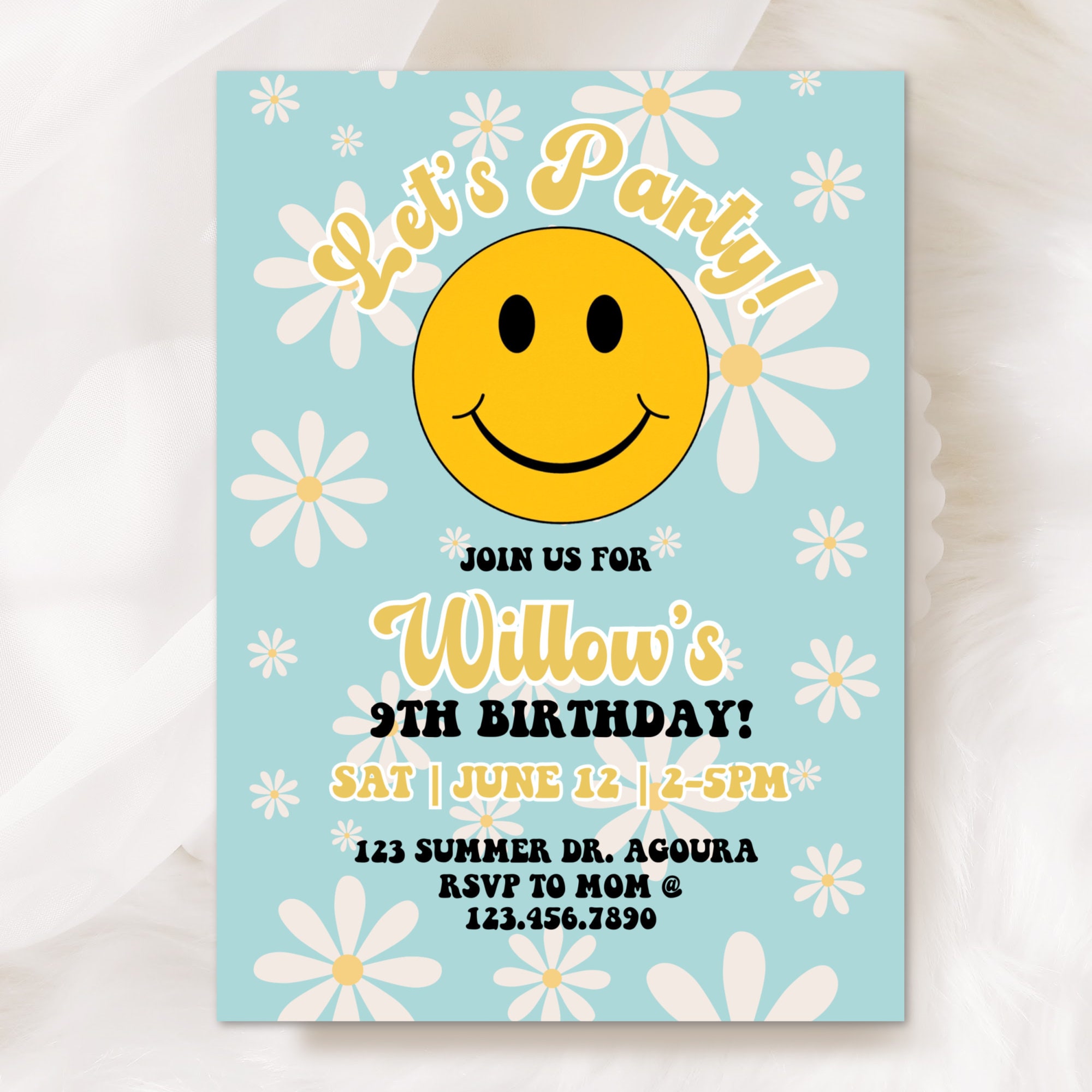 Smile Face Birthday Invitation Any Age Smiley Face Teen Etsy