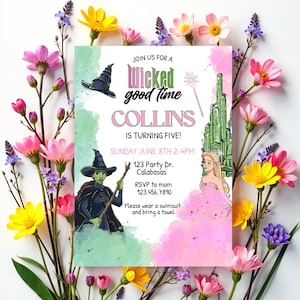 Wicked, Witch Party, Any Age, Birthday invite, Digital, Editable, Glinda and Elphaba party