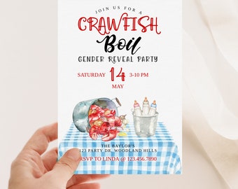 Crawfish Boil Gender Reveal Invitation: Couples Shower, Editable (Digital Invite)