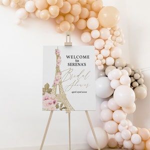 Editable, Bridal Shower, Welcome Sign, Paris theme, Eiffel Tower, Bridal Décor, Roses, Elegant Bridal shower, Floral Welcome Sign, Template