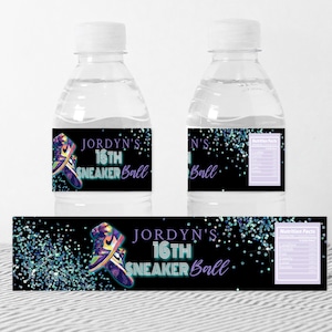 EDITABLE, Water bottle labels, Girl Sneaker party, Sneaker Ball, Come Kick it, Teen party, Tween Birthday, Teen Birthday,Sweet 16 Invitation