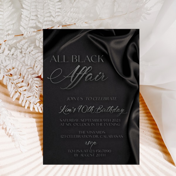 All Black Affair, Black Tie, Formal Attire, Any Age, Minimalist, Editable, Let's Party, Gala Invitation, Gala Party, Corporate Invite,