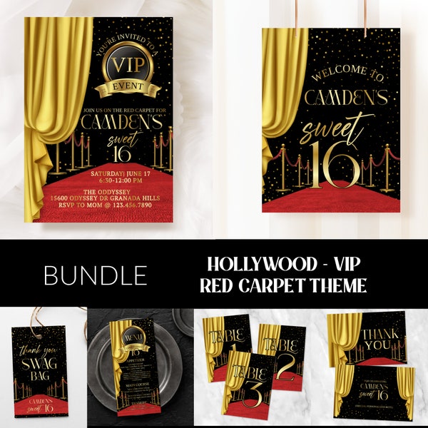 VIP, Red Carpet Birthday, Hollywood Birthday, Sweet 16, ANY AGE, Editable, Quinceanera, Prom, Graduation Party, Any Event, Digital Download
