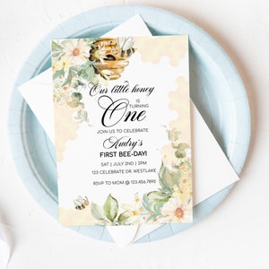 Bee First Birthday Invitation: Editable Honey Bee Party (Digital Download)