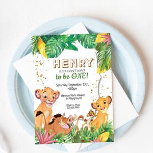 Invitación para el primer cumpleaños de un león: temática de safari (plantilla digital)