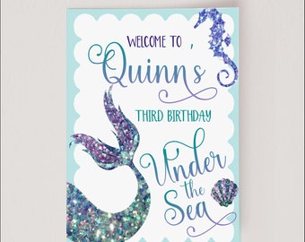 EDITABLE, Under the se, Mermaid Party, Mermaid poster, Mermaid Party Supplies, Splish Splash, Mermaid Birthday, Welcome Poster, Editable