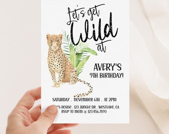 Let's Get Wild, Any Age, Editable, Safari Birthday invite, Cheetah invite, Leopard, Jungle Birthday invitation, Tropical, Palm Leaf