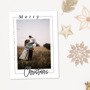 Moderne Weihnachtskarte, Weihnachtskarte, Weihnachtsfotokarte, Minimalistischer Fotourlaub, Schwarz & Weiß, bearbeitbar, Weihnachtskarte Vorlage
