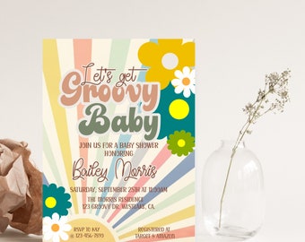 Groovy Baby Shower, Editable, Hippie Baby Shower, Baby shower Invitation, 70s Baby shower, Boho Baby shower, Retro Bohemian Baby shower