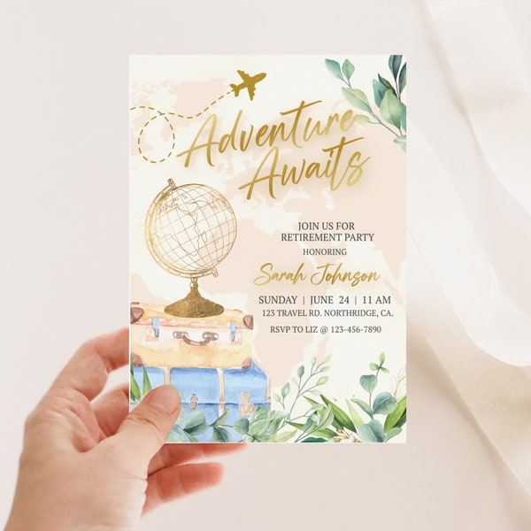 EDITABLE, Retirement Invitation, Surprise Retirement, Retirement Celebration, Adventure Awaits, Let the adventure begin, Happy Retirement