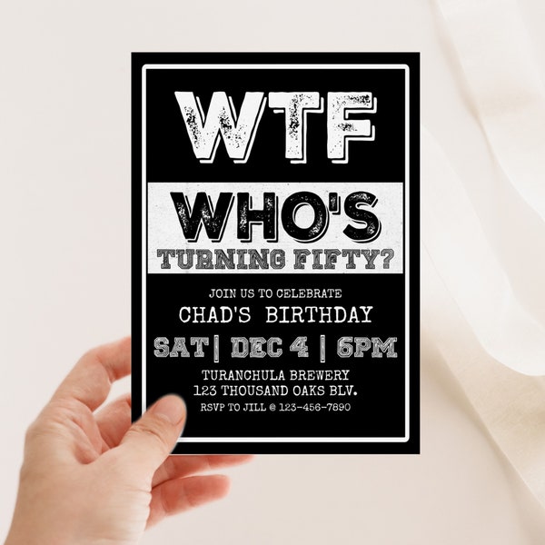 50th Birthday Party, ANY AGE, WTF, Modern Adult Birthday, Adult Birthday invitation, Editable Template, Mens Birthday Invite, 40th, 30th