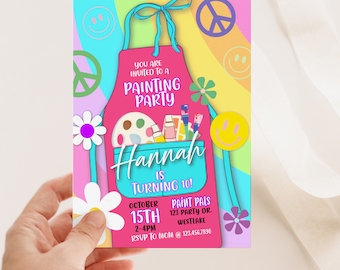 Paint Party, Art Birthday, Any Age, Painting Birthday Invitation Template, Editable, Digital Download, Paint,  Artist Brushes, Smile,Rainbow