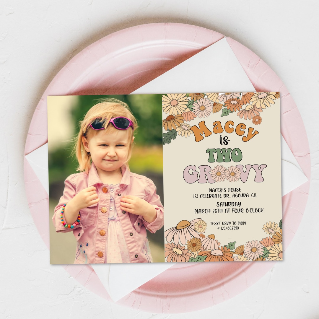 EDITABLE, Retro Birthday Invitation, TWO, Two Groovy, Second Birthday ...