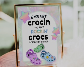 Crocs Party, Crocs them, Girl Party, Aesthetic Birthday, Crocs, Editable, Any Age, Party like a crocstar, Croc Decorating, Download