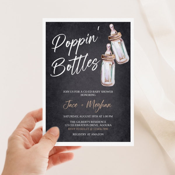 Poppin' Bottles, Editable, A Baby is Brewing, Woodland Baby Shower, Woodland baby, Co-ed Baby shower, Gender Neutral, Baby Shower invite