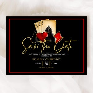Noche de casino, Tema de casino, Fiesta de cumpleaños, Reserva la fecha, Fiesta navideña, Cumpleaños de adulto, Naipes, Fiesta de póquer