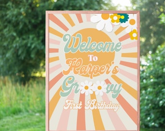 Groovy Birthday Welcome Poster: Retro 70s Party Decor (Digital Download)