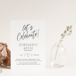 Editable, Let&#39;s Celebrate, Minimalist Birthday Invite, Surprise Birthday, Black White Invite, Any Age, Adult Birthday, Birthday invite