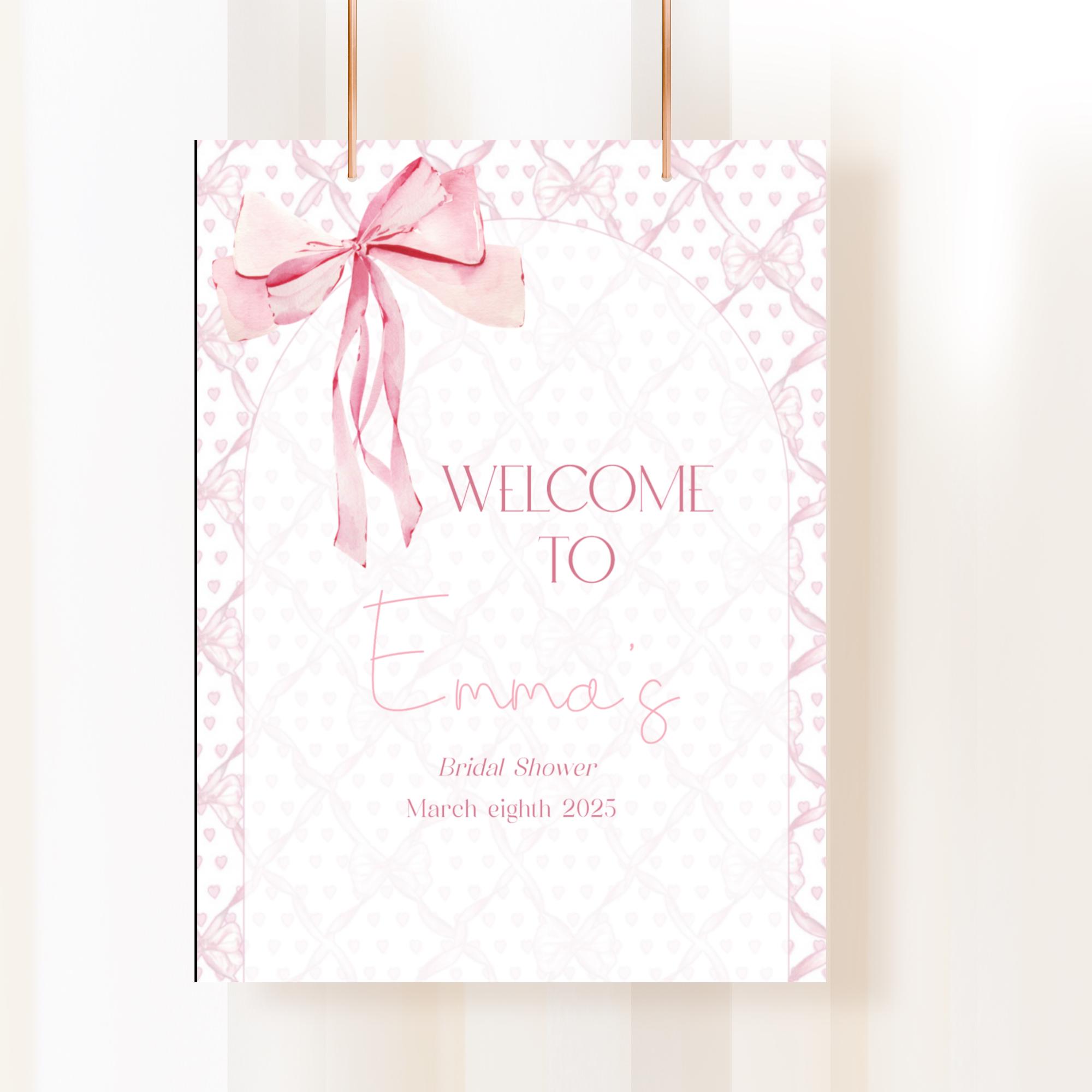 Pink Bow Bridal Shower Welcome Poster (Digital Download)
