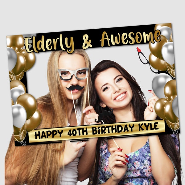 Editable, Photo Booth Frame, Photo Frame, Template, Photo prop Frame, Black and Gold, Party Prop, Selfie Frame, Birthday Decoration,