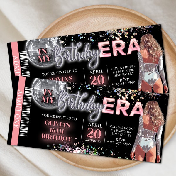 Era Birthday, Any Age,  Era party, Eras party Invite, Music, Tour, Girl's Birthday, Digital Invite, Her Birthday, Ticket invite, Ticket Stub