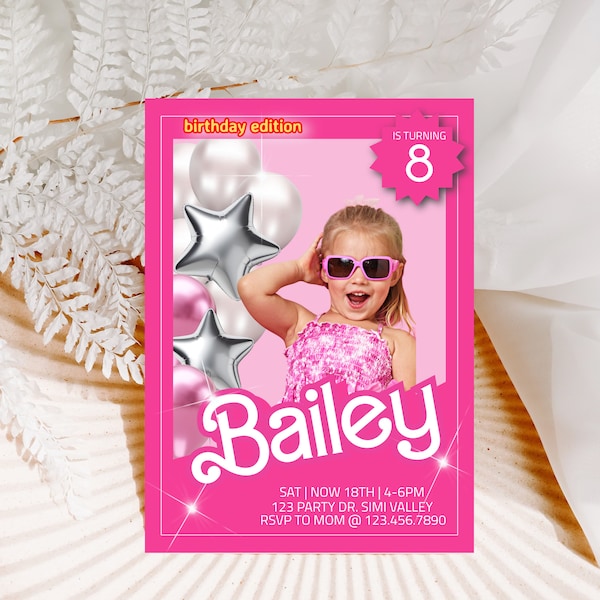 Editable, Girl Party, Pink, Doll Invite, Birthday Girl invite, Toy Doll, Any Age, Birthday invitation, Digital, Doll Box, Girl Birthday