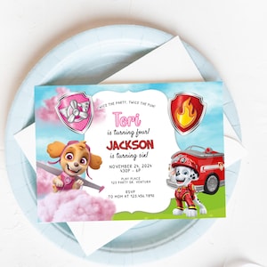 Paw Patrol Joint Birthday Invitation: Sibling Puppy Party (Digital)