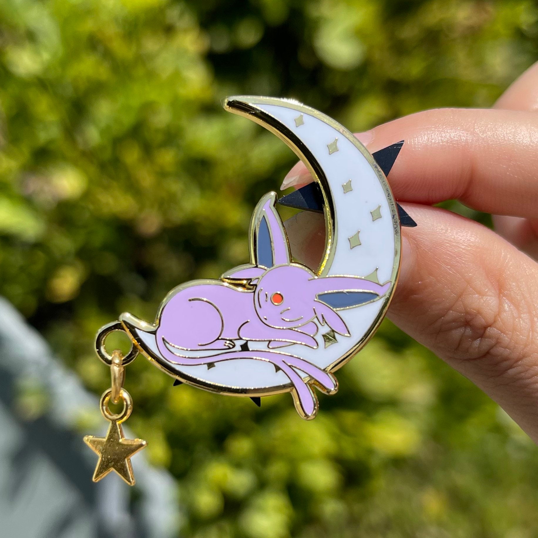 Espeon Enamel Pin | Pokemon Sleeping | Pokemon Moon Star Pin | Gold Plated Star Charm | Espeon Lapel Pin