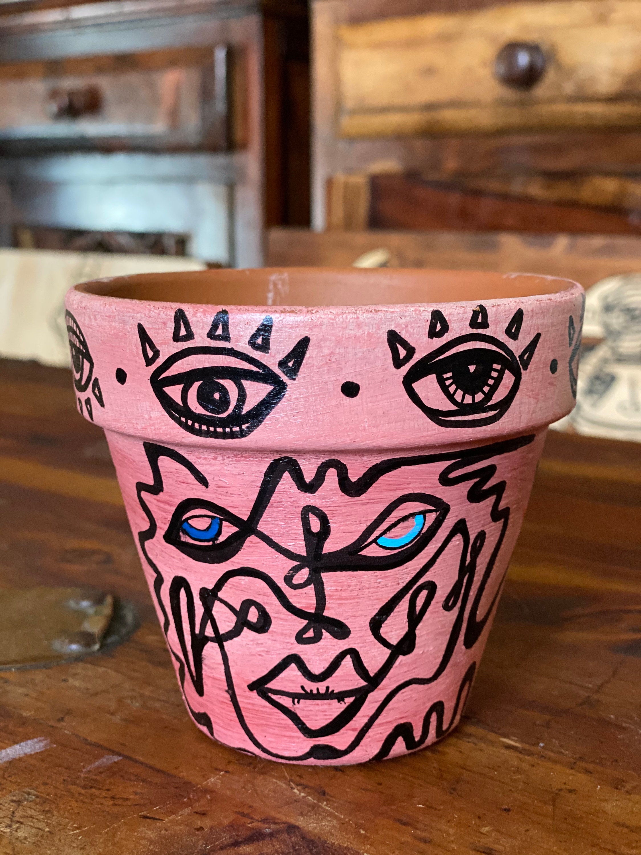 Hand Painted Terracotta Pot evil eye plants third eye art Etsy