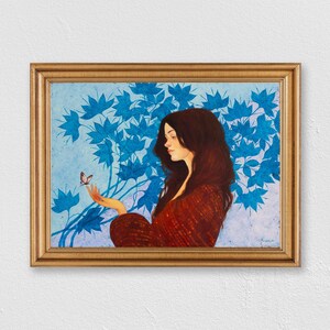 Giclée print - Sztuka ścienna na płótnie - The Girl and the Butterfly autorstwa Irma Kusiani. Limitowana edycja podpisanej sztuki ściennej.