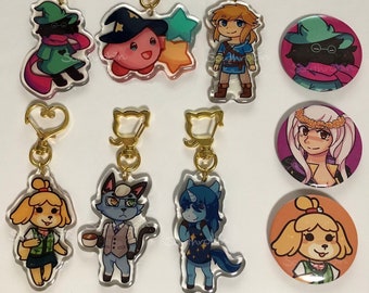 Animal Crossing New Leaf, New Horizons, Kirby, Legend of Zelda and Deltarune Charms and Buttons