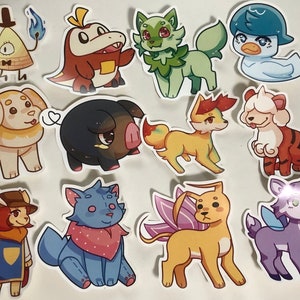 Op Pokemon, Neopets en Gravity Falls geïnspireerde stickers