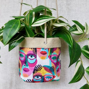 Faces Hanging Planter, Pink Fabric Hanging Plant Pot