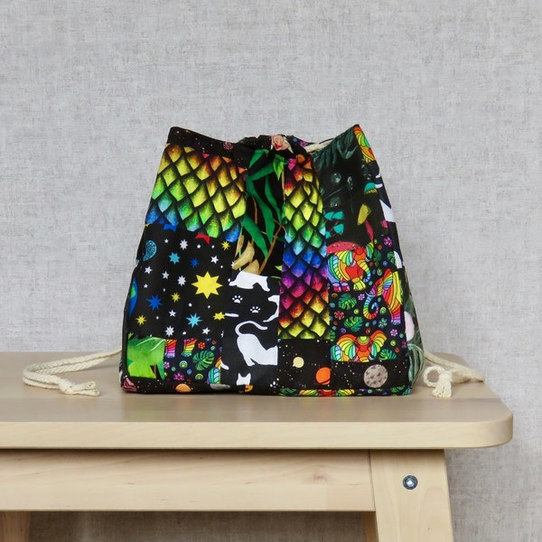 Japanese Rice Bag, Komebukuro Storage Bag, Large Project Bag for Crafts, Reusable Gift Bag for Birthday, Cotton Drawstring Bag for Her