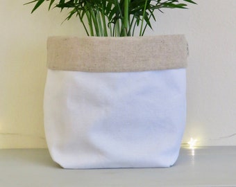 White Plant Pot Cover, White Planter, Boho Planter, Plant Lover Gift for Birthday, Plant Gifts for New Home, Plant Basket, Fabric Planter