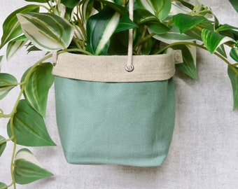 Sage Green Hanging Planter, Fabric Indoor Plant Holder for Houseplants