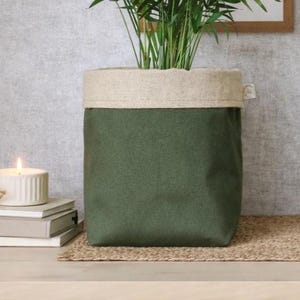 Dark Green Plant Pot Cover, Cotton and Linen Fabric Planter