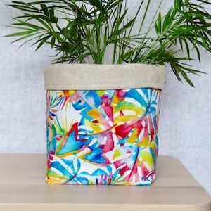 Tropical Leaf Plant Pot Cover, Colourful Fabric Planter for Houseplants