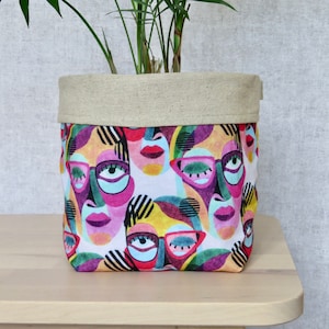 Abstract Face Plant Pot Cover, Colourful Fabric Planter