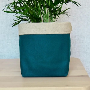Teal Plant Pot Cover, Cotton Canvas Fabric Planter, Modern Home Decor