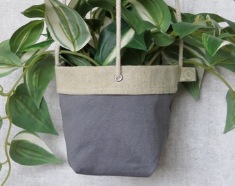 Grey Fabric Hanging Planter, Cotton Hanging Plant Pot Holder for Houseplants