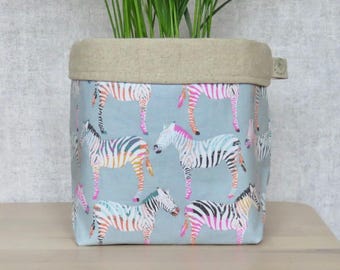 Zebra Plant Pot Cover, Colourful Animal Fabric Planter, Unusual Indoor Decor