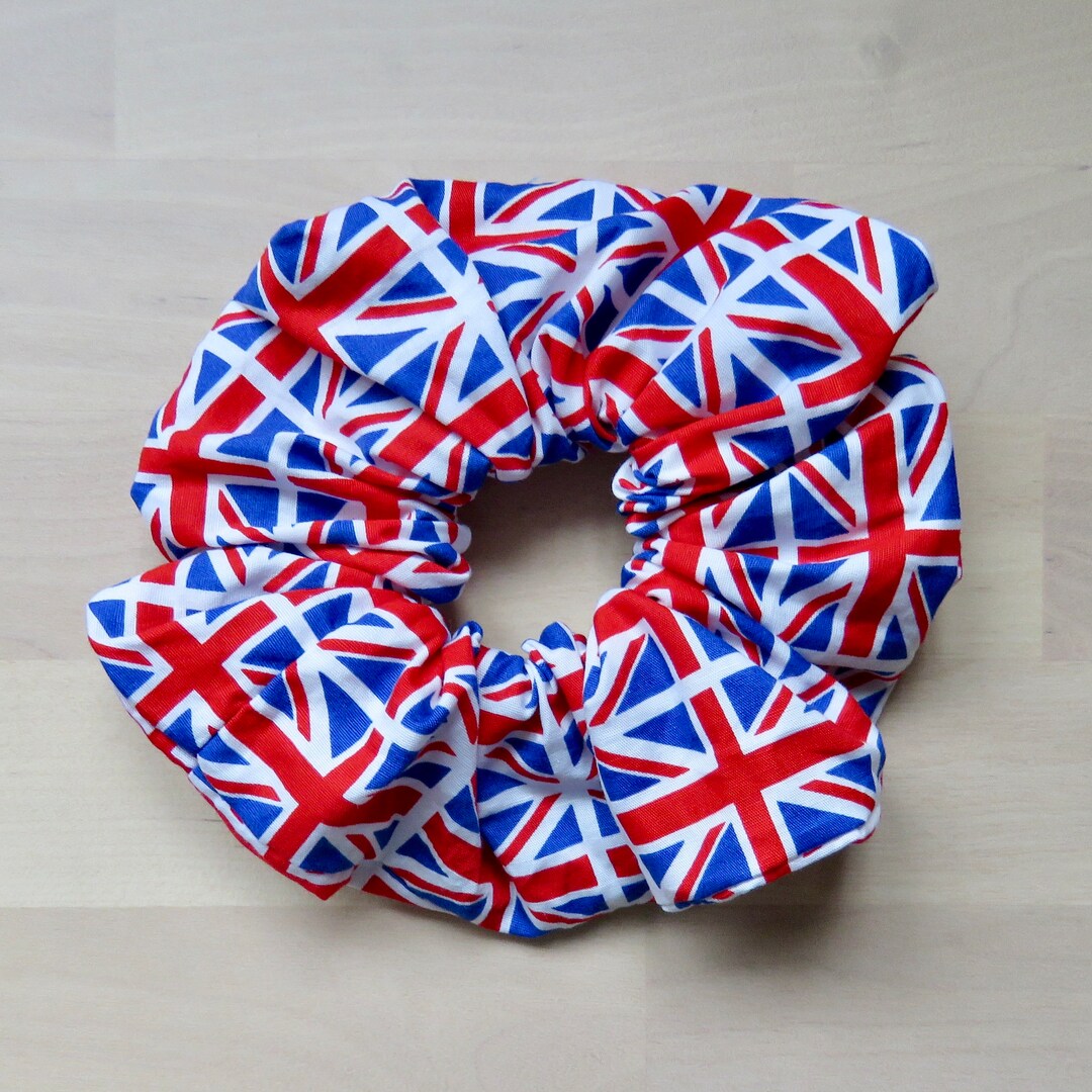 Union Jack Scrunchie, Union Jack Hair Accessories for Adults, Large